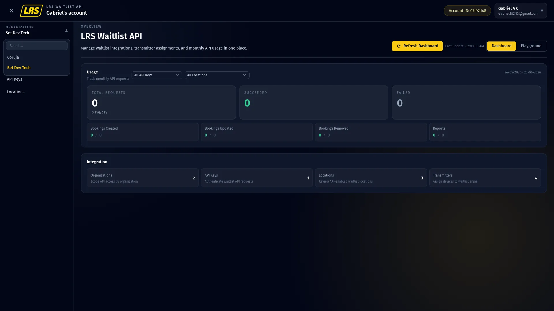 Portal sidebar with the organization selector expanded and one organization selected