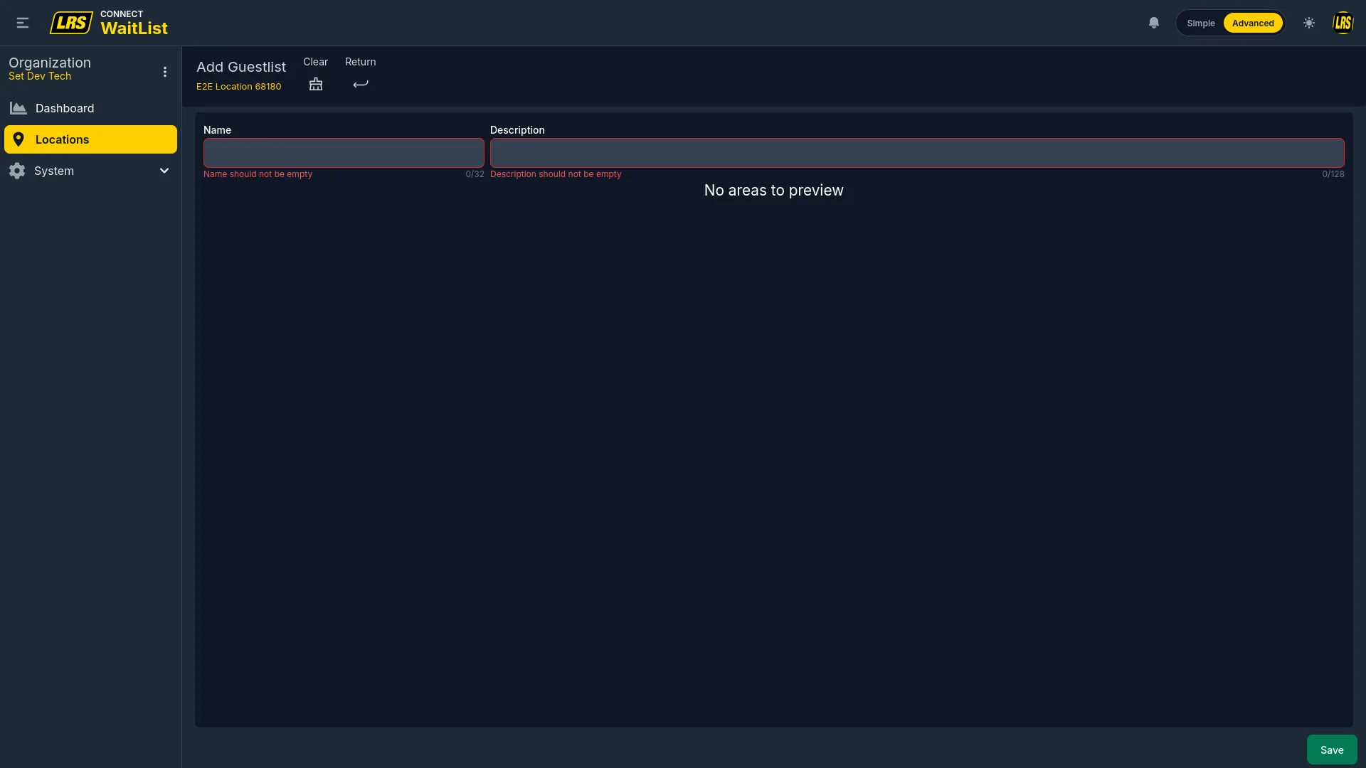 Add Guestlist form with empty Name and Description fields