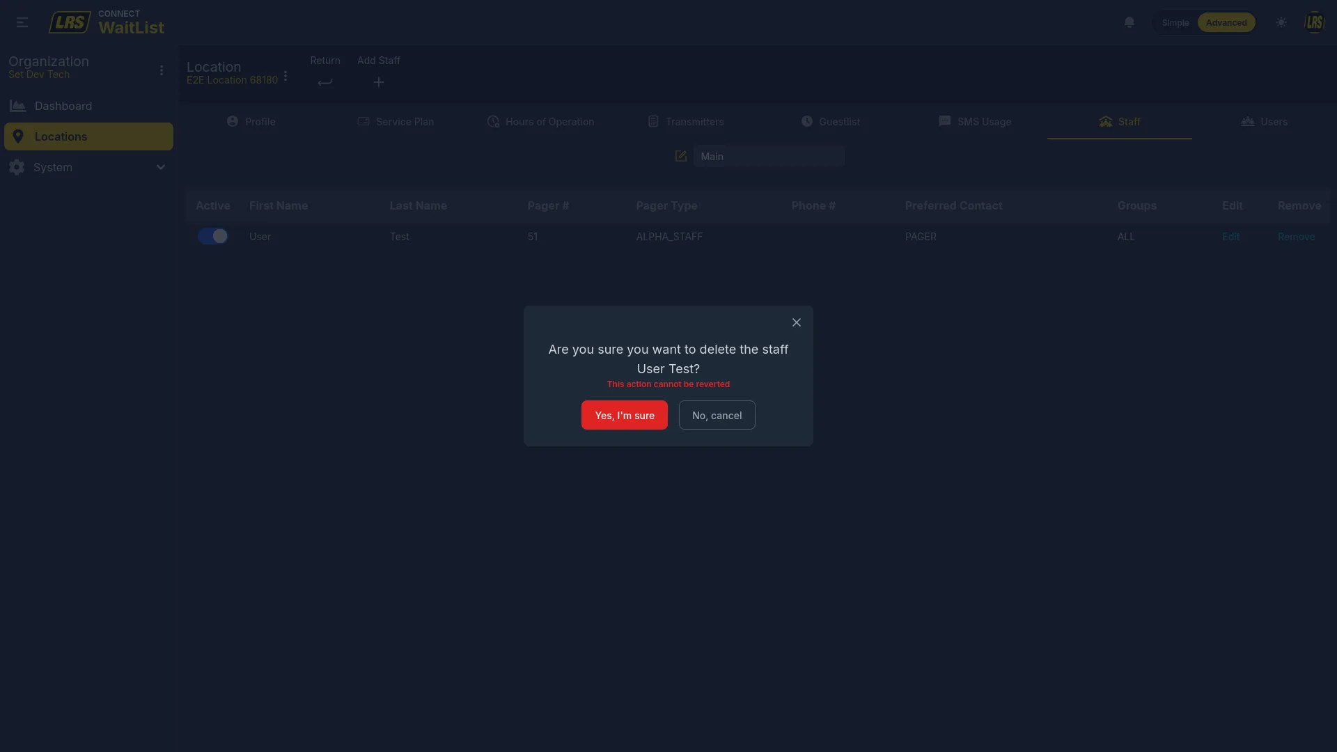 Remove staff confirmation modal